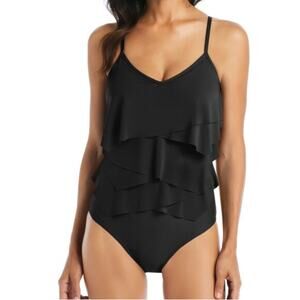 Beyond Control $129 NWT black Solid Citizen‎ Tiered One-Piece Swimsuit 12